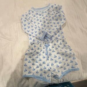 Baby Two-Piece Sailboat Swimwear Set in White and Light Blue